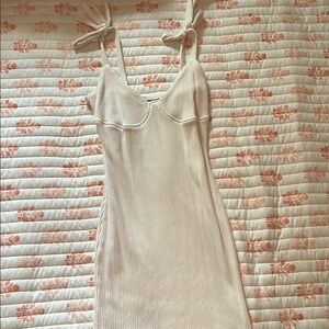 White Ribbed Knit Dress with Tie Straps